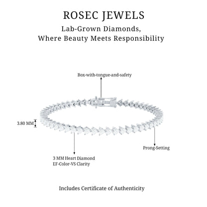 Lab Grown Diamond Heart Tennis Bracelet for Wedding