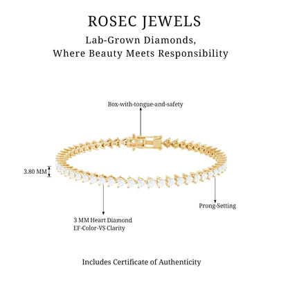 Lab Grown Diamond Heart Tennis Bracelet for Wedding