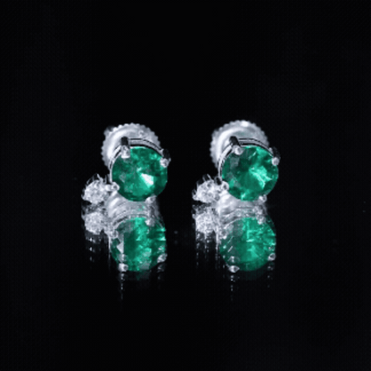 Certified 1.6 Carat Lab Grown Emerald Stud Earrings in Sterling Silver