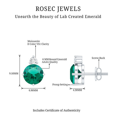 Certified 1.6 Carat Lab Grown Emerald Stud Earrings in Sterling Silver
