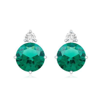 Certified 1.6 Carat Lab Grown Emerald Stud Earrings in Sterling Silver