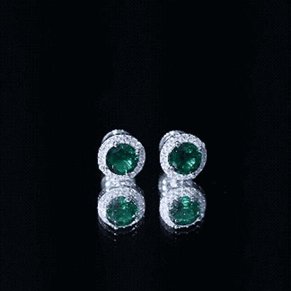 Certified 1.6 Carat Lab Created Emerald and Moissanite Halo Stud Earrings
