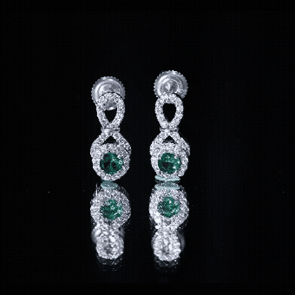 Half Carat Lab Grown Emerald Infinity Stud Earrings with Moissanite