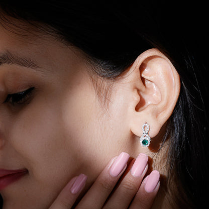 Half Carat Lab Grown Emerald Infinity Stud Earrings with Moissanite