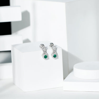 Half Carat Lab Grown Emerald Infinity Stud Earrings with Moissanite