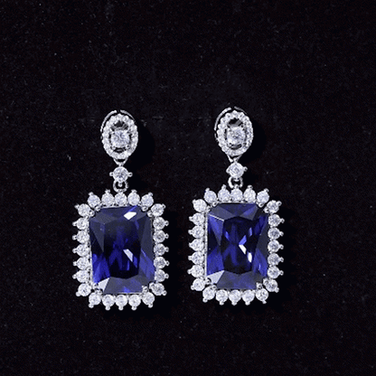 18 Carat Lab Blue Sapphire Wedding Dangle Earrings