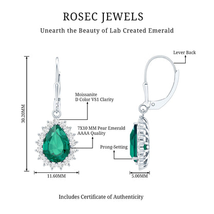 Certified Lab Grown Emerald Hoop Drop Earring in Silver