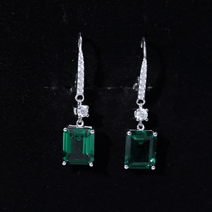 Sterling Silver 6.5 Carat Lab Grown Emerald Drop Earrings For Women