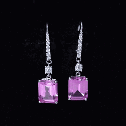 Certified 5.5 Carat Lab Grown Pink Sapphire Bridal Earrings in Silver