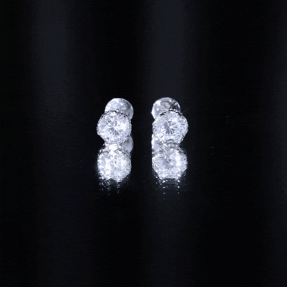 1 Carat Round Cubic Zirconia Crown Stud Earrings in Silver