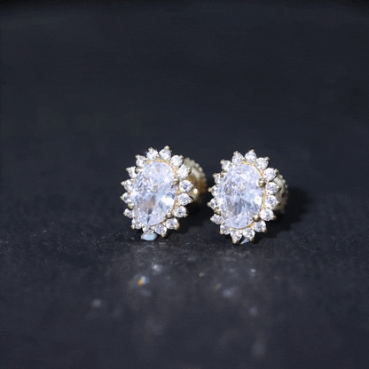 Certified 2 Carat Oval Cubic Zirconia Halo Stud Earrings in Silver