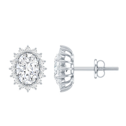 Certified 2 Carat Oval Cubic Zirconia Halo Stud Earrings in Silver