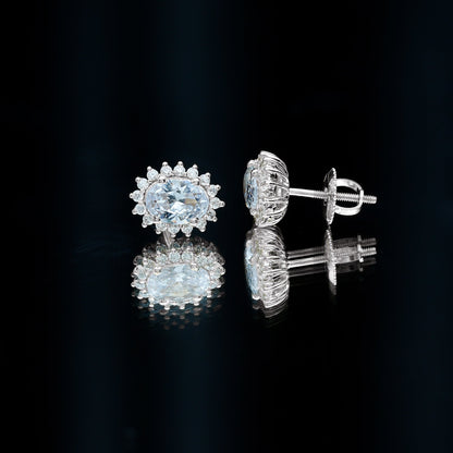 Certified 2 Carat Oval Cubic Zirconia Halo Stud Earrings in Silver