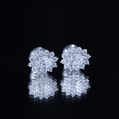 Oval Shaped CZ Diamond Halo Stud Earrings with Screw Back