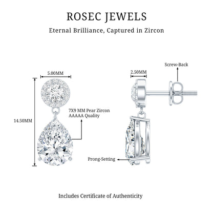 Certified 7X9 MM Zirconia Pear Drop Earrings for Wedding
