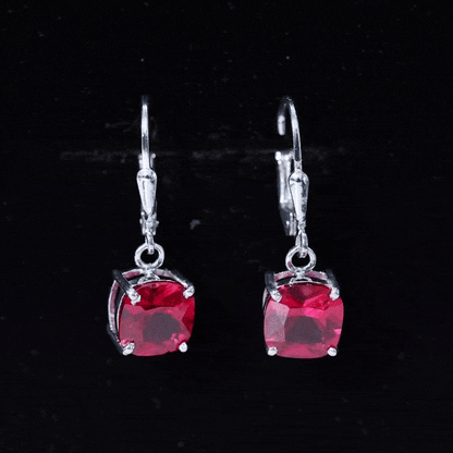 4 Carat Cushion Cut Lab Grown Ruby Hoop Earrings for Women