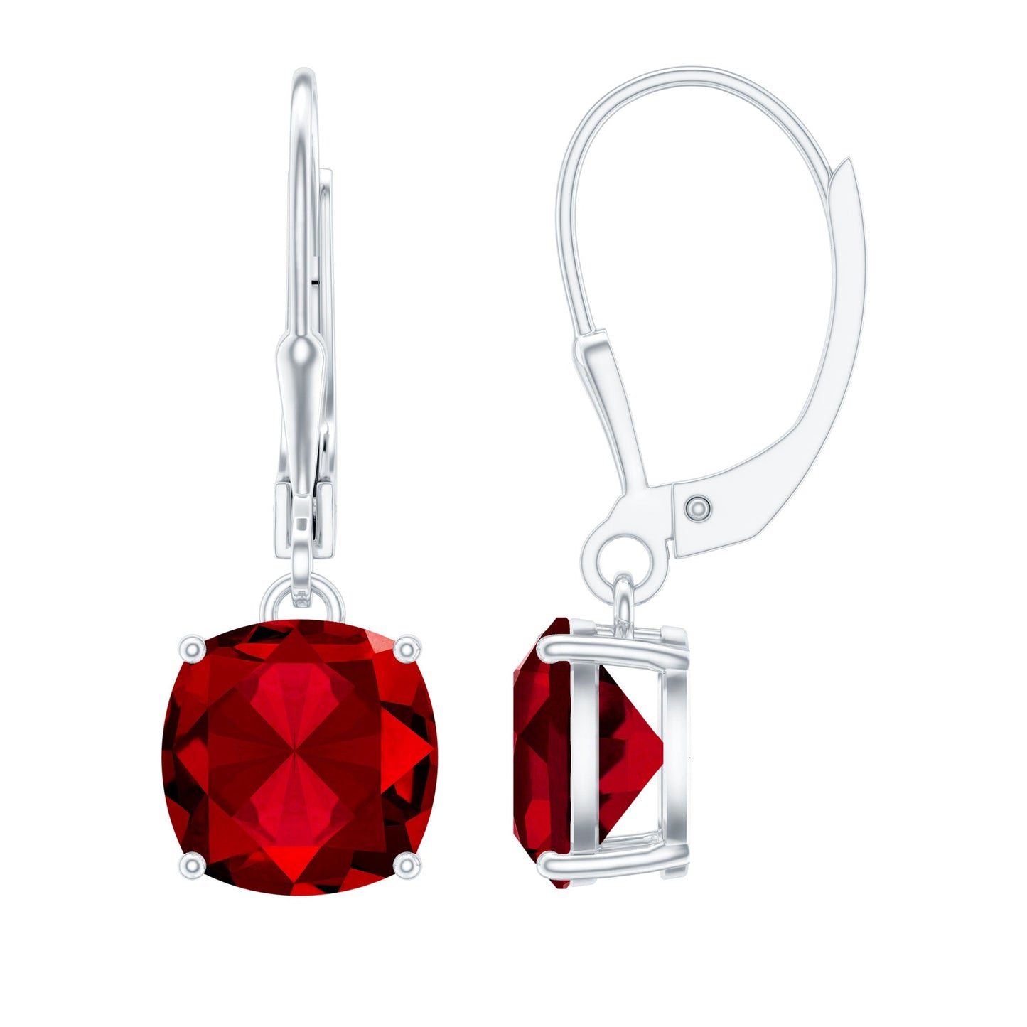 4 Carat Cushion Cut Lab Grown Ruby Hoop Earrings for Women