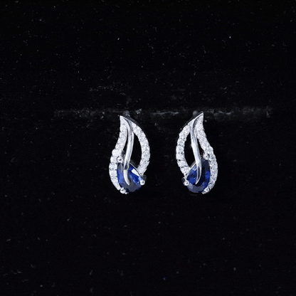 1 Carat Lab Grown Blue Sapphire Leaf Earrings with Moissanite