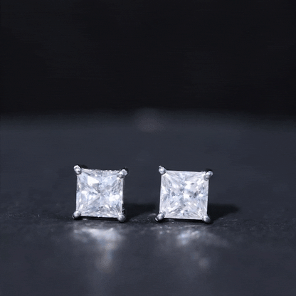 Certified 2.5 Carat Princess Cut Moissanite Stud Earrings in Silver