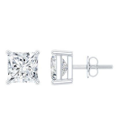 Certified 2.5 Carat Princess Cut Moissanite Stud Earrings in Silver