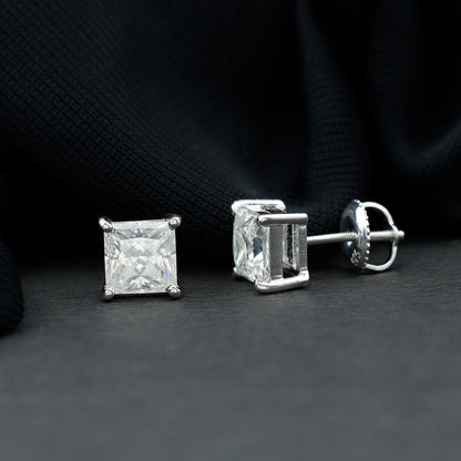 Certified 2.5 Carat Princess Cut Moissanite Stud Earrings in Silver