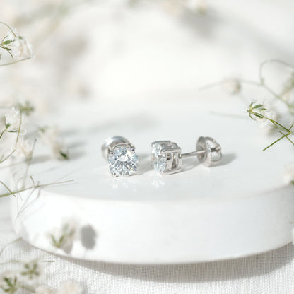 Solitaire 2 CT Lab Grown Diamond Stud Earrings with Screw Back