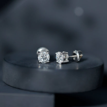 Solitaire 2 CT Lab Grown Diamond Stud Earrings with Screw Back