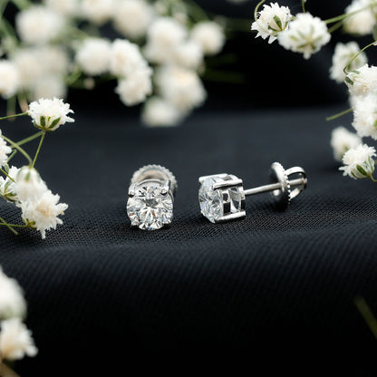 Solitaire 2 CT Lab Grown Diamond Stud Earrings with Screw Back