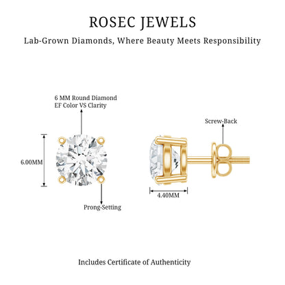 Solitaire 2 CT Lab Grown Diamond Stud Earrings with Screw Back
