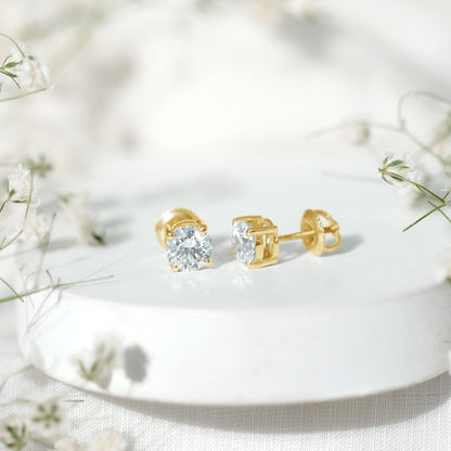 Solitaire 2 CT Lab Grown Diamond Stud Earrings with Screw Back