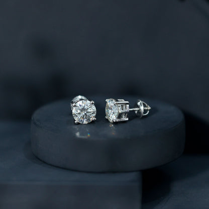 Round Cut 2.5 CT Lab Grown Diamond Solitaire Stud Earrings