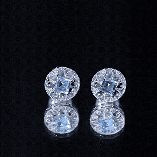 Natural Aquamarine Vintage Stud Earrings with Lab Diamond