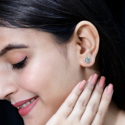 Natural Aquamarine Vintage Stud Earrings with Lab Diamond