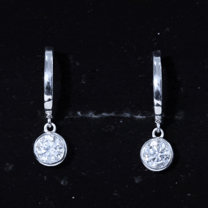 Bezel Set 2 Carat Round Moissanite Drop Hoop Earrings