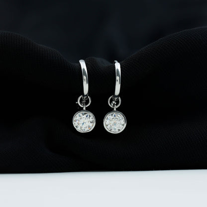 Bezel Set 2 Carat Round Moissanite Drop Hoop Earrings