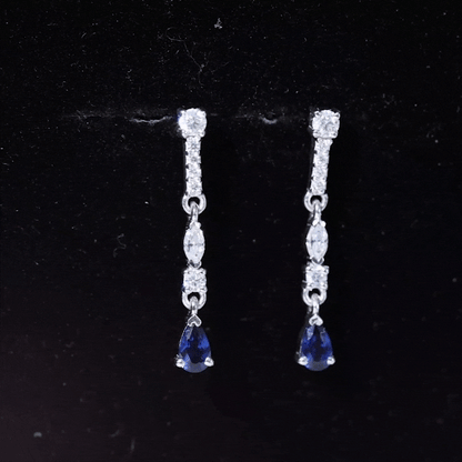 Womens Lab Grown Blue Sapphire Drop Dangle Earrings with Certificate