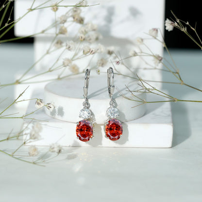 Certified 8 Carat Lab Grown Orange Sapphire Drop Earrings with Moissanite