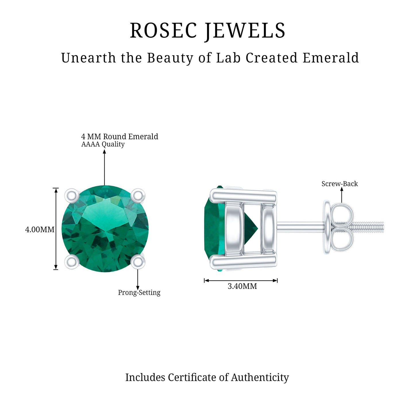 Certified Half Carat Lab Grown Emerald Stud Earrings in Sterling Silver