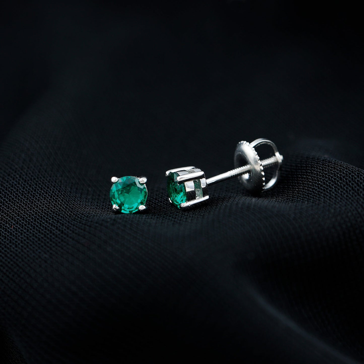 Certified Half Carat Lab Grown Emerald Stud Earrings in Sterling Silver