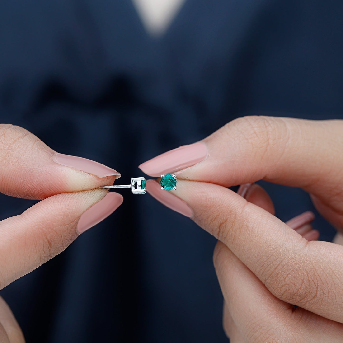Certified Half Carat Lab Grown Emerald Stud Earrings in Sterling Silver