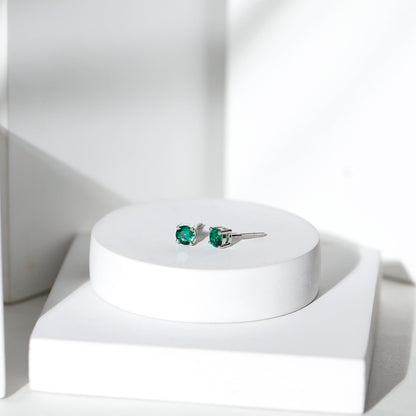 Certified Half Carat Lab Grown Emerald Stud Earrings in Sterling Silver