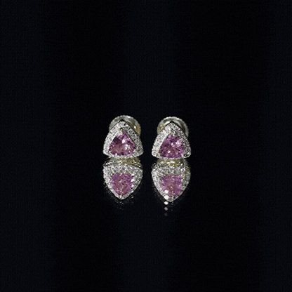 Real Trilliant Cut 1 Carat Pink Tourmaline Stud Earrings with Lab Diamond