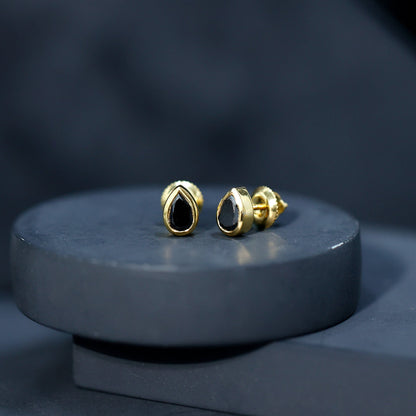 Pear Shaped 1.5 Carat Lab Grown Black Diamond Stud Earrings for Women