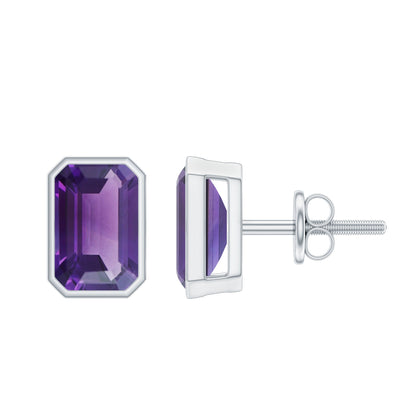 Bezel Set 1.2 Carat Amethyst Stud Earrings In Silver