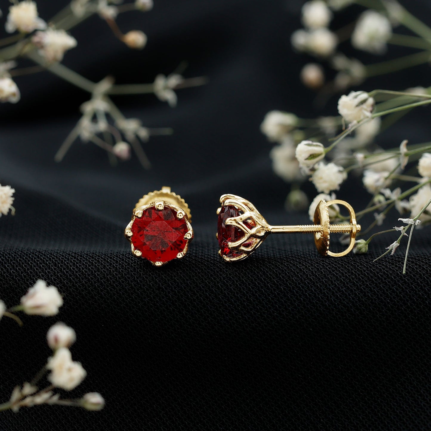 AAAA Quality 2.74 Carat Lab Grown Ruby Stud Earrings in Gold Plated Silver
