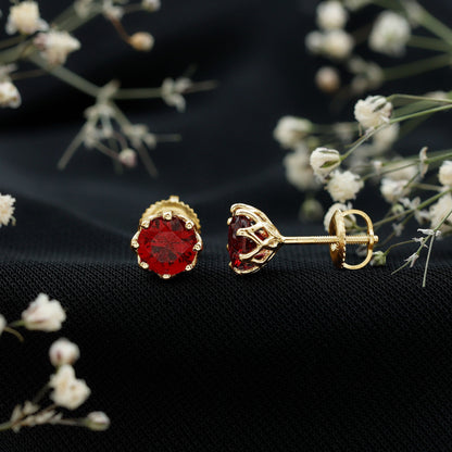 AAAA Quality 2.74 Carat Lab Grown Ruby Stud Earrings in Gold Plated Silver
