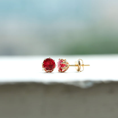AAAA Quality 2.74 Carat Lab Grown Ruby Stud Earrings in Gold Plated Silver