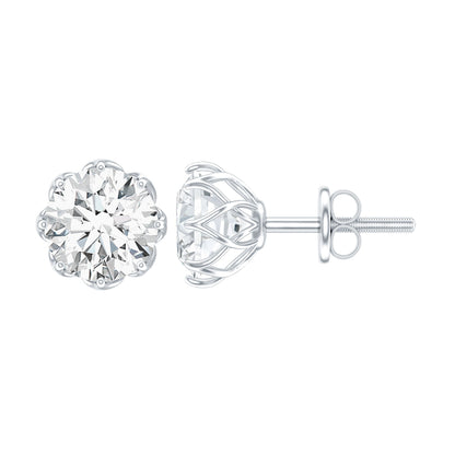 Brilliant Cut 1.90 Carat Moissanite Stud Earrings in Decorative Setting