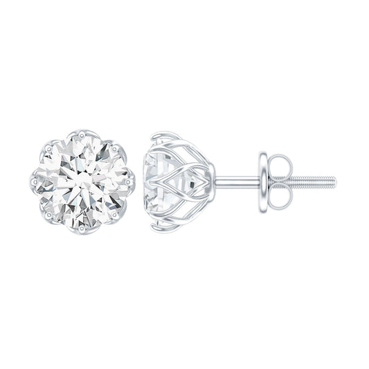 Brilliant Cut 1.90 Carat Moissanite Stud Earrings in Decorative Setting