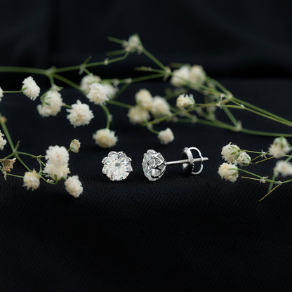 Brilliant Cut 1.90 Carat Moissanite Stud Earrings in Decorative Setting
